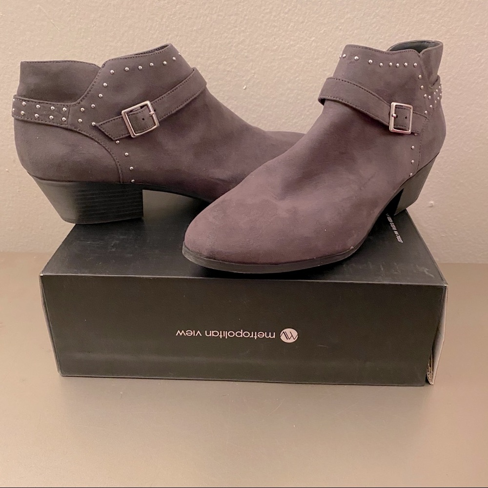 BNWT Grey Studded Faux Suede Booties